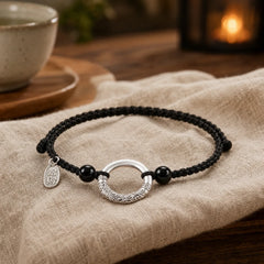 925 Sterling Silver Black Onyx Peace Buckle Fu Character Charm Bracelet featuring Silver, Black Onyx, Peace Buckle