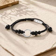 925 Sterling Silver Black Onyx Peace Buckle Protection Bracelet featuring Silver, Black Onyx, Peace Buckle