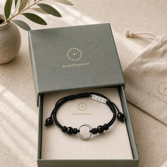925 Sterling Silver Black Onyx Peace Buckle Protection Bracelet featuring Silver, Black Onyx, Peace Buckle