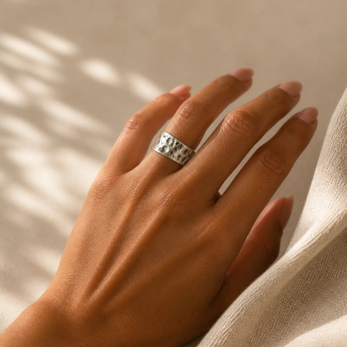 925 Sterling Silver Bump Texture Design Protection Ring featuring Silver