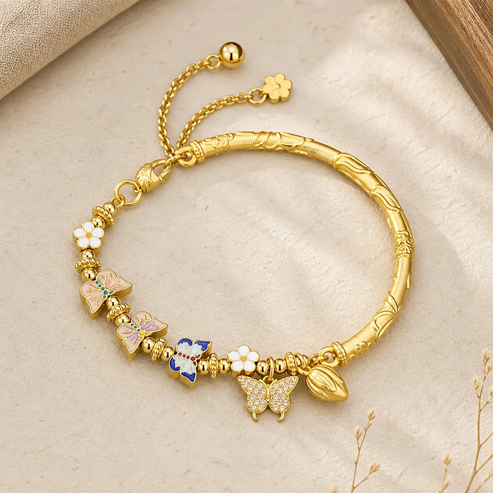 925 Sterling Silver Butterfly Flower Balance Bracelet featuring Silver, Butterfly, Feng Shui Butterfly