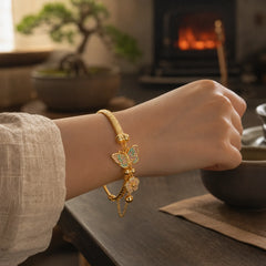 925 Sterling Silver Butterfly Flower Protection Bracelet featuring Silver, Butterfly, Feng Shui Butterfly