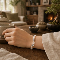 925 Sterling Silver Cat Eye Moonstone Love Support Bracelet featuring Silver, Moonstone, Cat's Eye / Chrysoberyl