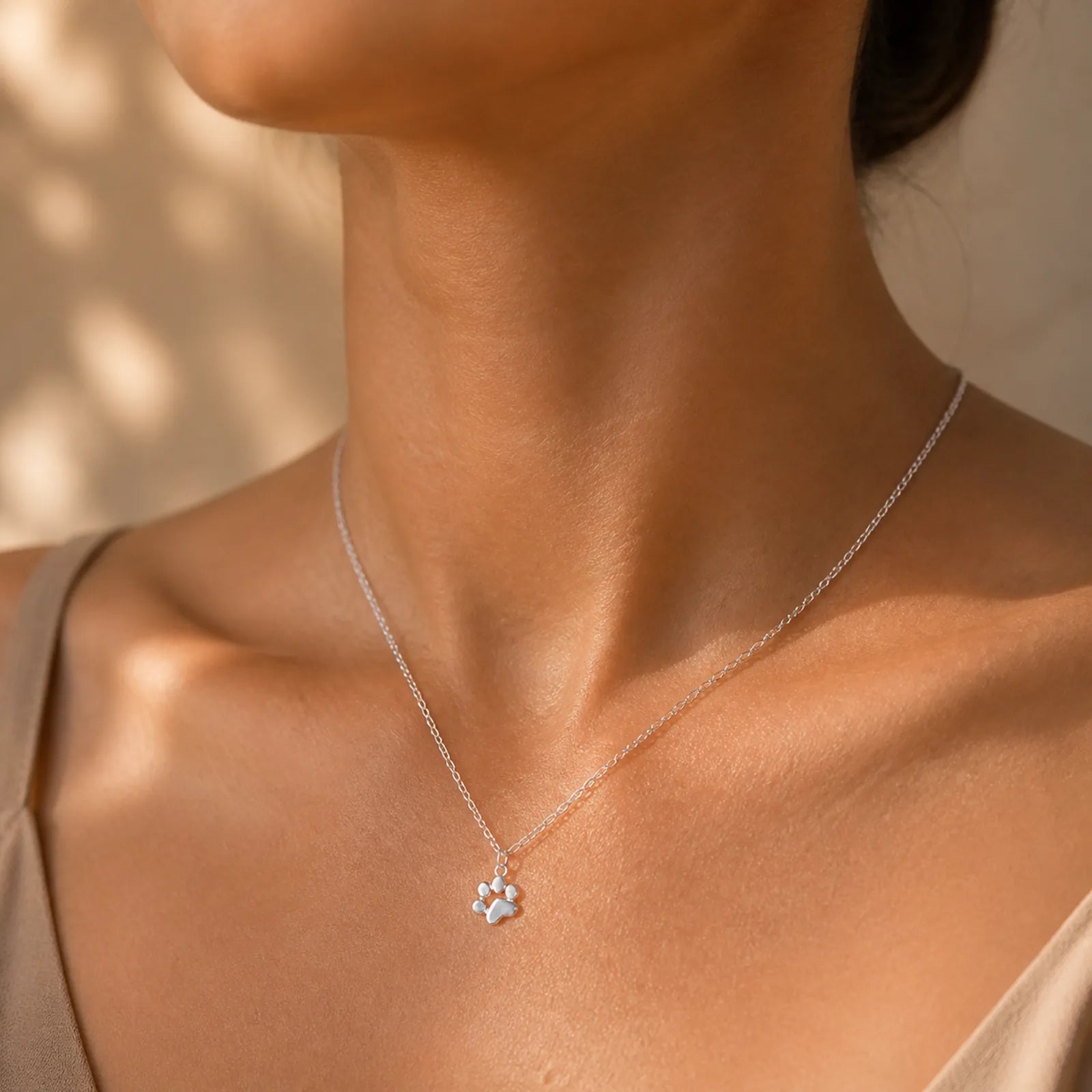 925 Sterling Silver Cat Paw Blessing Necklace featuring Silver