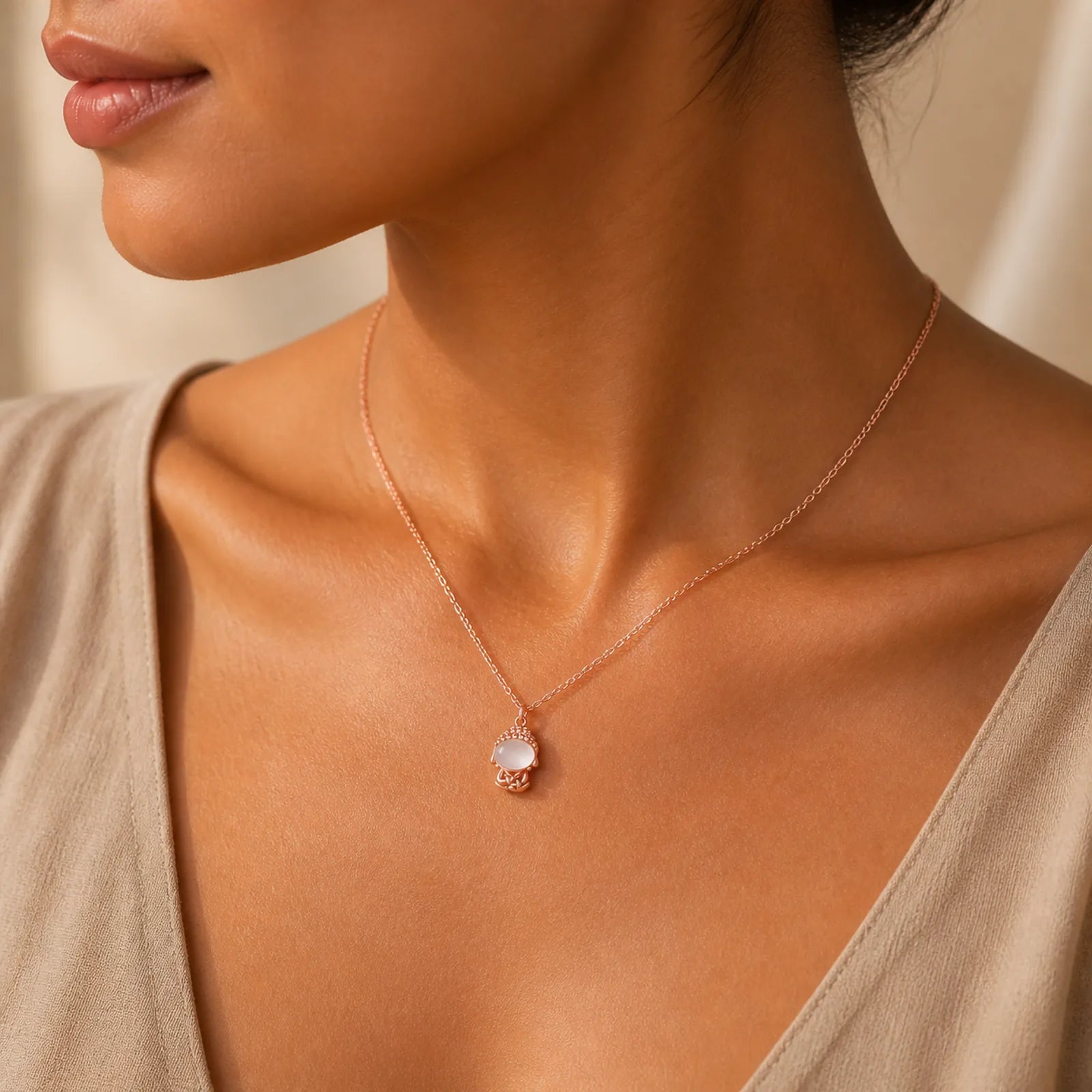 925 Sterling Silver Chalcedony Formless Buddha Positive Necklace Pendant featuring Silver, Chalcedony, Buddha Symbol
