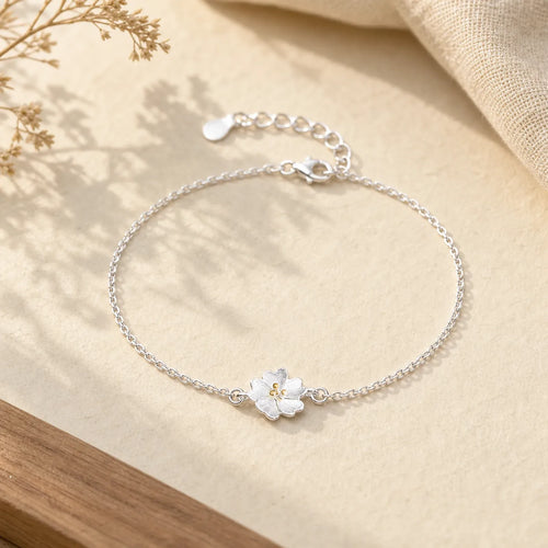 925 Sterling Silver Cherry Blossom Blessing Chain Bracelet featuring Silver