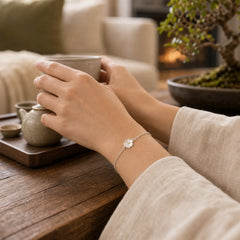 925 Sterling Silver Cherry Blossom Blessing Chain Bracelet featuring Silver