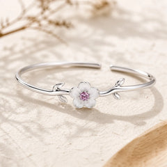 925 Sterling Silver Cherry Blossom Luck Bracelet Bangle featuring Silver