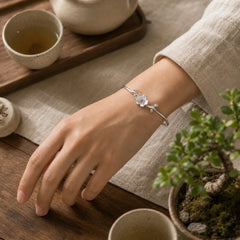 925 Sterling Silver Cherry Blossom Luck Bracelet Bangle featuring Silver