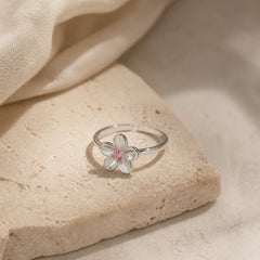 925 Sterling Silver Cherry Blossom Sakura Flower Blessing Adjustable Ring featuring Silver