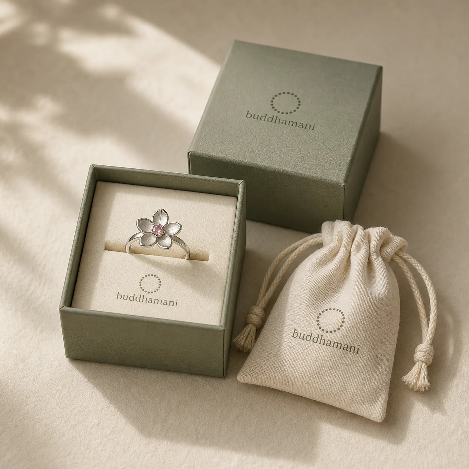 925 Sterling Silver Cherry Blossom Sakura Flower Blessing Adjustable Ring featuring Silver