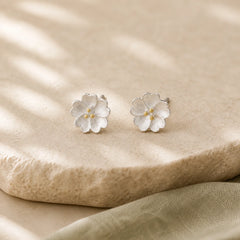 925 Sterling Silver Cherry Blossoms Floral Calm Stud Earrings featuring Silver