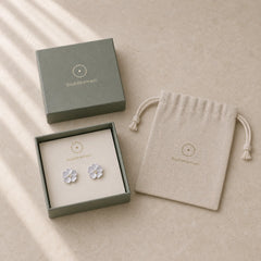 925 Sterling Silver Cherry Blossoms Floral Calm Stud Earrings featuring Silver