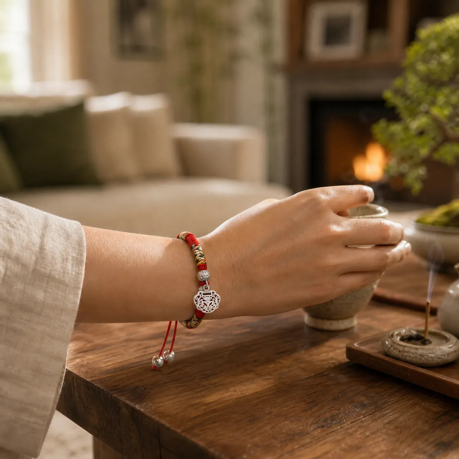 925 Sterling Silver Chinese Lock Charm Multicolored Red String Protection Handmade Braided Kids Bracelet (Extra 35% Off | USE CODE: FS35) featuring Silver, Red String