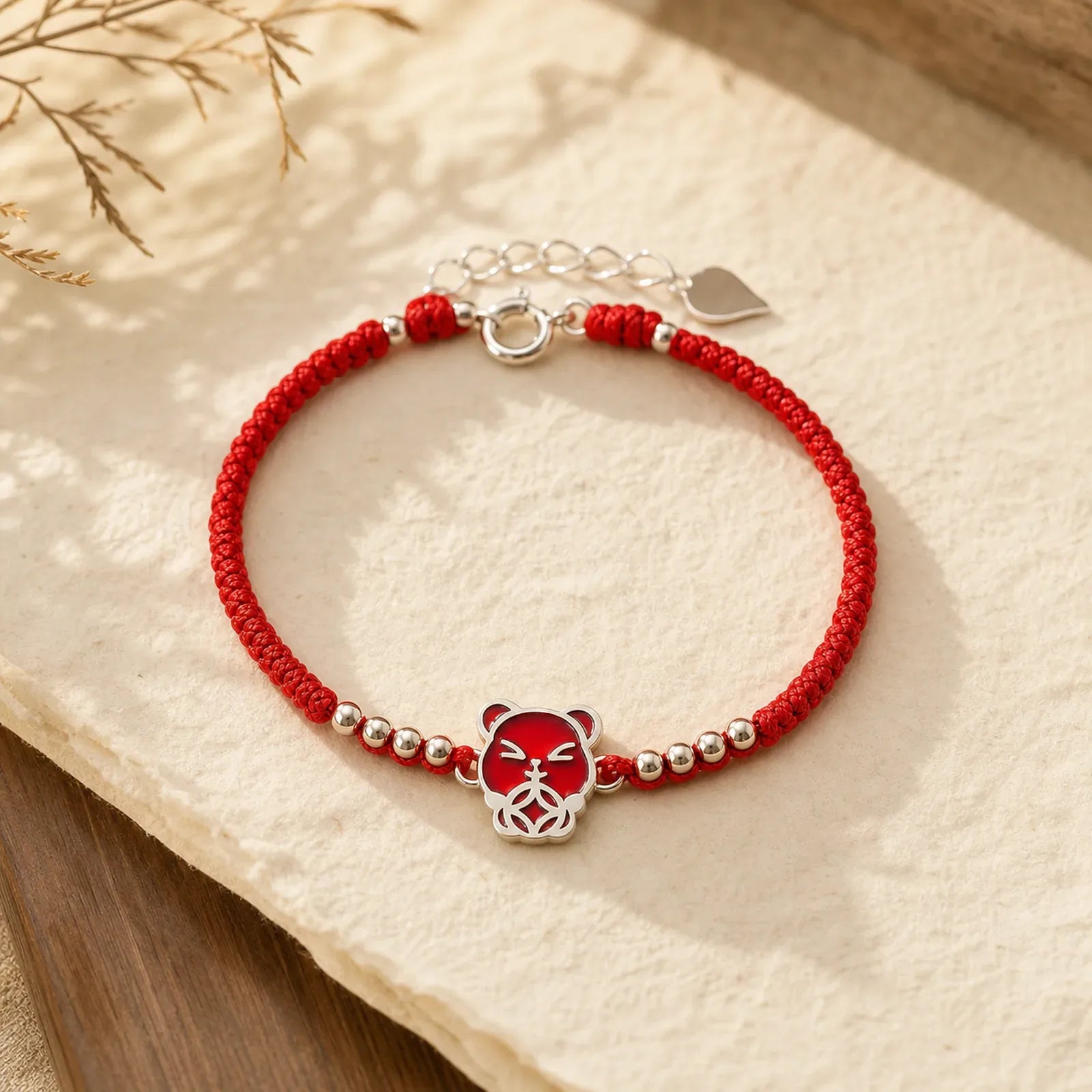 925 Sterling Silver Chinese Zodiac Luck Faith Discolor Red String Bracelet featuring Silver, Red String, Jade
