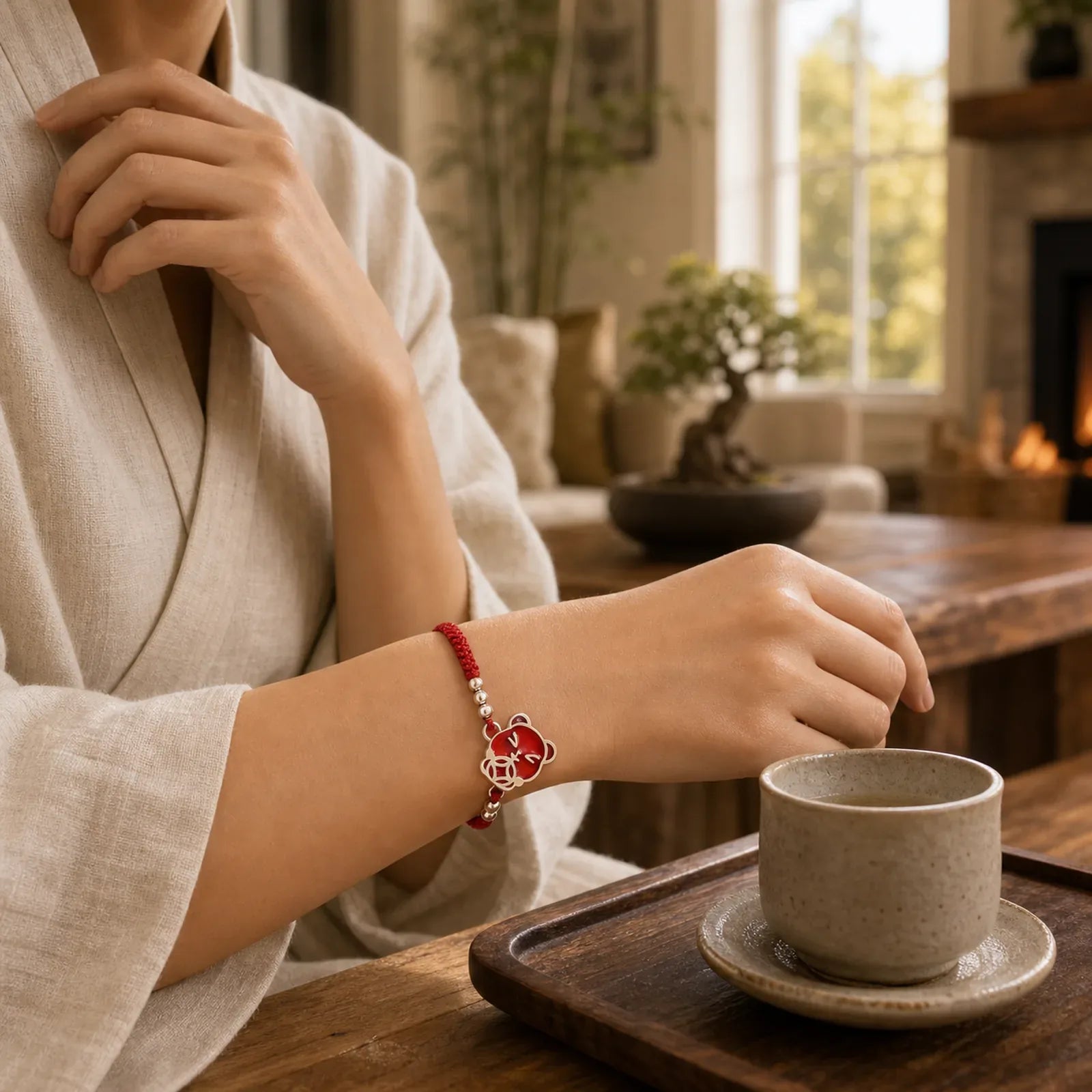 925 Sterling Silver Chinese Zodiac Luck Faith Discolor Red String Bracelet featuring Silver, Red String, Jade