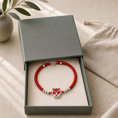 925 Sterling Silver Chinese Zodiac Luck Faith Discolor Red String Bracelet featuring Silver, Red String, Jade