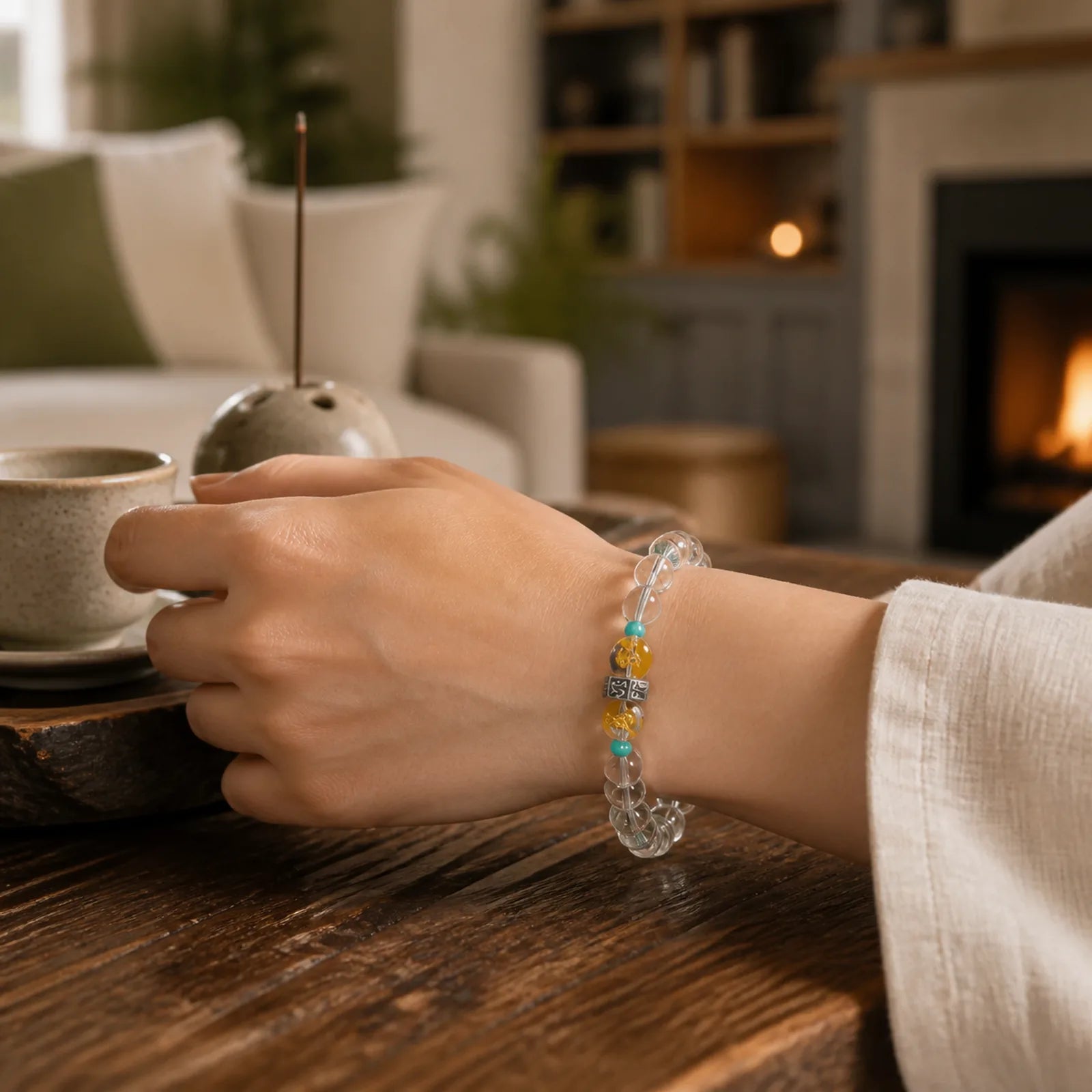 925 Sterling Silver Chinese Zodiac Natal Buddha Auspicious Groups White Crystal Hetian Jade Healing Bracelet featuring Silver, Clear Quartz / White Crystal, Jade
