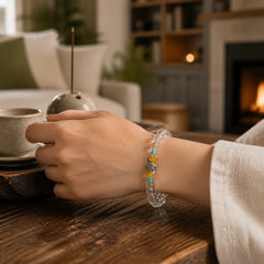 925 Sterling Silver Chinese Zodiac Natal Buddha Auspicious Groups White Crystal Hetian Jade Healing Bracelet featuring Silver, Clear Quartz / White Crystal, Jade