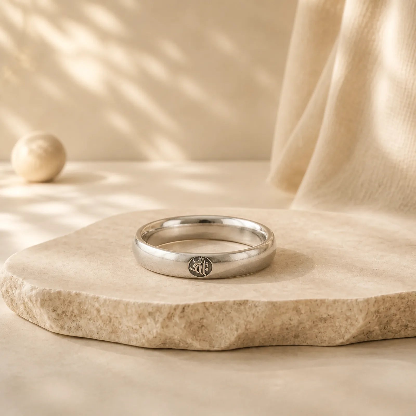 925 Sterling Silver Chinese Zodiac Natal Buddha Blessing Couple Ring featuring Silver, Dragon, Horse