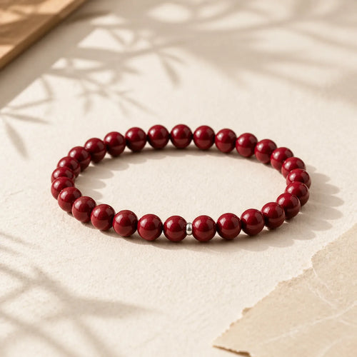 925 Sterling Silver Cinnabar Beads Blessing Bracelet featuring Silver, Cinnabar