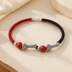 925 Sterling Silver Cinnabar Blessing String Bracelet featuring Silver, Cinnabar, Red String