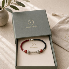 925 Sterling Silver Cinnabar Blessing String Bracelet featuring Silver, Cinnabar, Red String