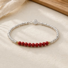 925 Sterling Silver Cinnabar Fu Character Blessing Bracelet featuring Silver, Cinnabar, Fu Character