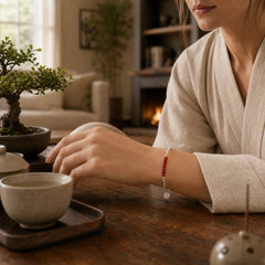 925 Sterling Silver Cinnabar Fu Character Blessing Bracelet featuring Silver, Cinnabar, Fu Character