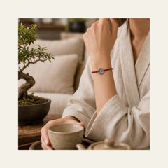 925 Sterling Silver Coin Protection Braided Bracelet Anklet featuring Silver, Red String
