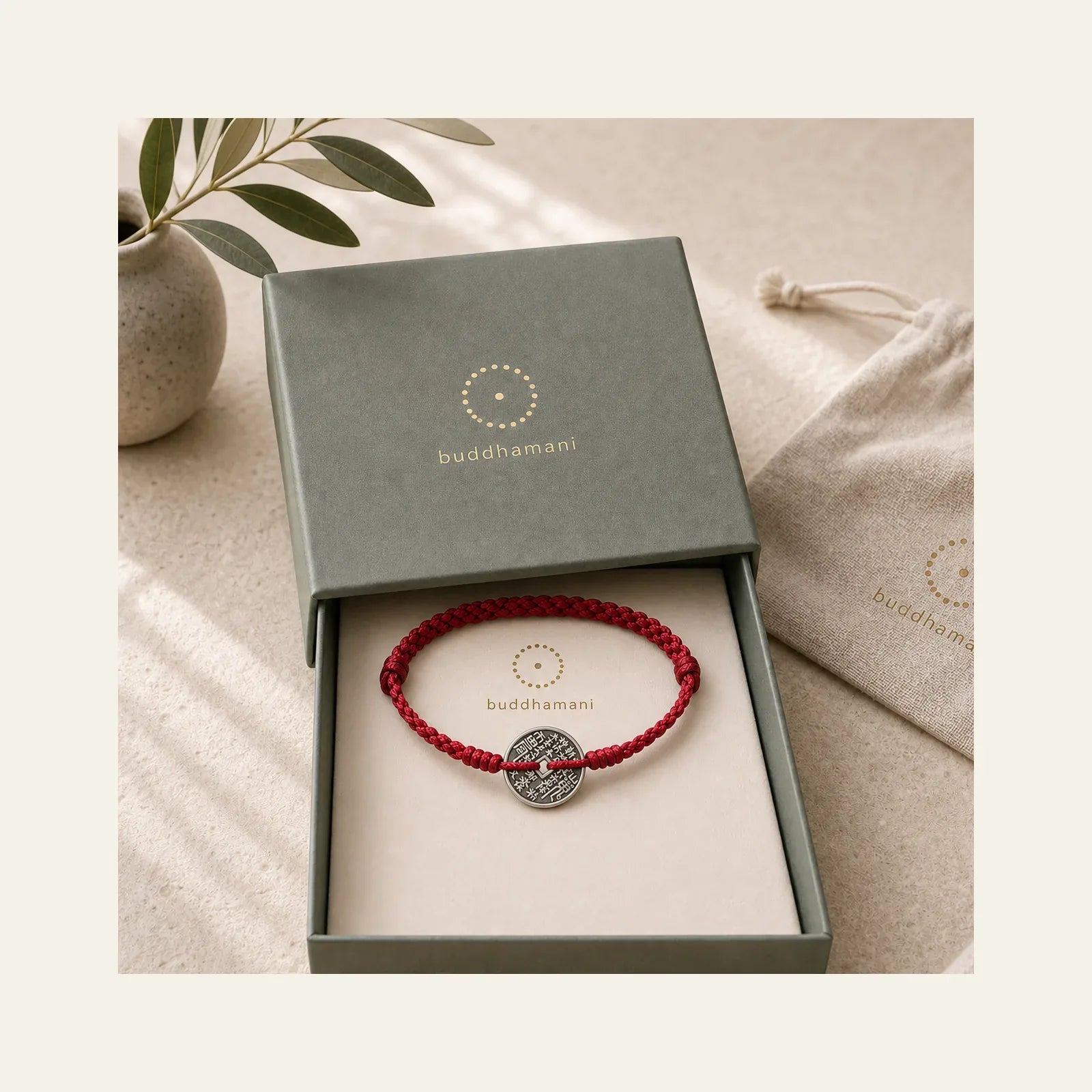 925 Sterling Silver Coin Protection Braided Bracelet Anklet featuring Silver, Red String