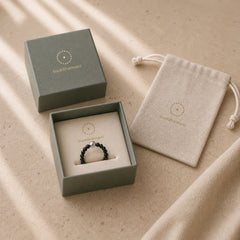 925 Sterling Silver Crystal Beads White Jade Black Onyx Blessing Elastic Ring featuring Silver, White Jade, Jade