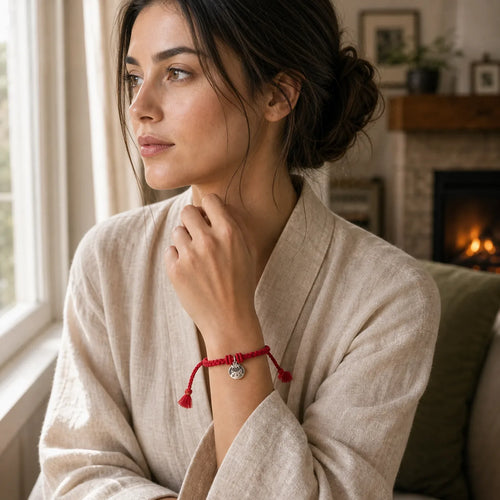 925 Sterling Silver Cute Cat Fish Protection Tibet Red String Adjustable Bracelet featuring Silver, Red String