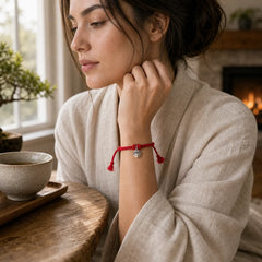 925 Sterling Silver Cute Cat Fish Protection Tibet Red String Adjustable Bracelet featuring Silver, Red String