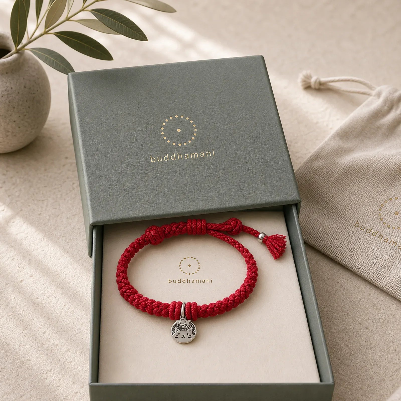 925 Sterling Silver Cute Cat Fish Protection Tibet Red String Adjustable Bracelet featuring Silver, Red String