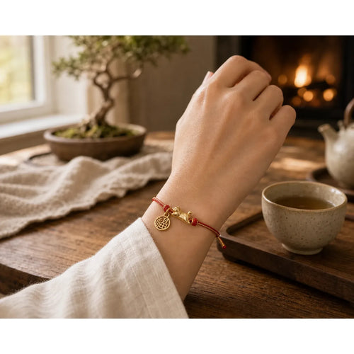 925 Sterling Silver Cute Cat Fish Red String Blessing Bracelet featuring Silver, Red String