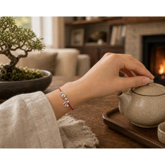 925 Sterling Silver Cute Cat Fish Red String Blessing Bracelet featuring Silver, Red String