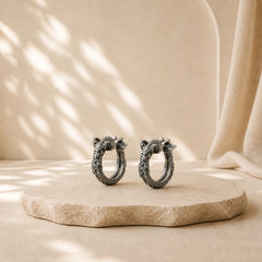 925 Sterling Silver Dragon Hoop Pattern Protection Earrings featuring Silver, Dragon, The Phoenix