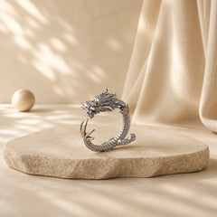 925 Sterling Silver Dragon Luck Protection Ring featuring Silver, Dragon, The Phoenix