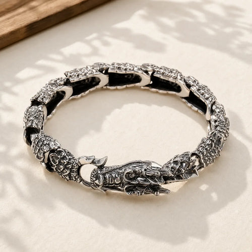 925 Sterling Silver Dragon Luck Success Bracelet Bangle featuring Silver, Dragon, The Phoenix