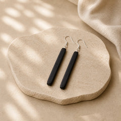 925 Sterling Silver Ebony Wood Texture Balance Peace Drop Dangle Earrings featuring Silver, Ebony Wood, Ebony