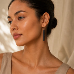 925 Sterling Silver Ebony Wood Texture Balance Peace Drop Dangle Earrings featuring Silver, Ebony Wood, Ebony