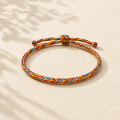 925 Sterling Silver Eight Thread Peace Knot Colorful Rope Luck Braided Bracelet featuring Silver, Red String