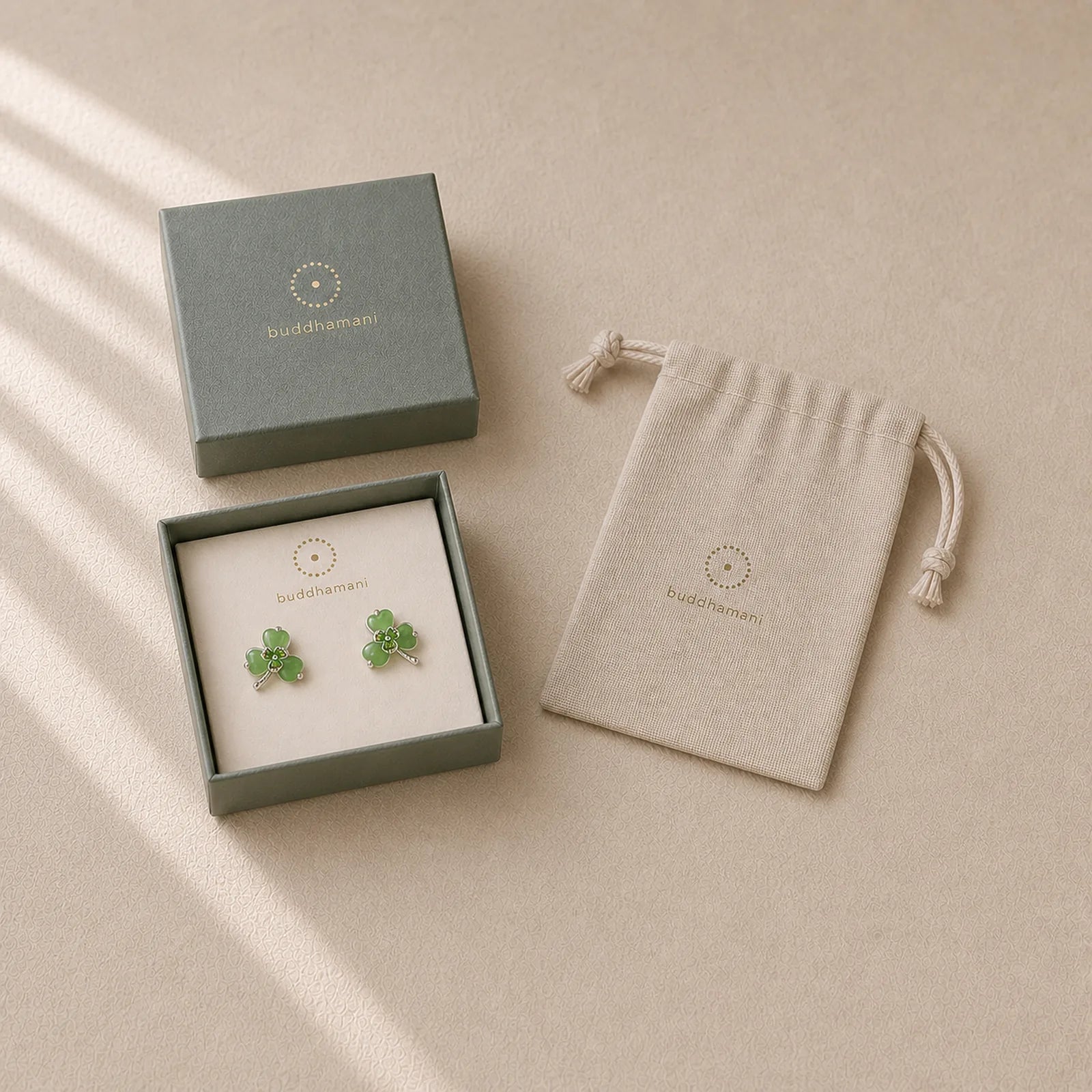 925 Sterling Silver Enamel Hetian Jade Shamrock Luck Earrings featuring Silver, Jade