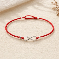 925 Sterling Silver Endless Knot Protection Luck Red String Bracelet Anklet featuring Silver, Red String