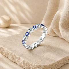 925 Sterling Silver Evil Eye Love Heart Zircon Blessing Ring featuring Silver, Evil Eye