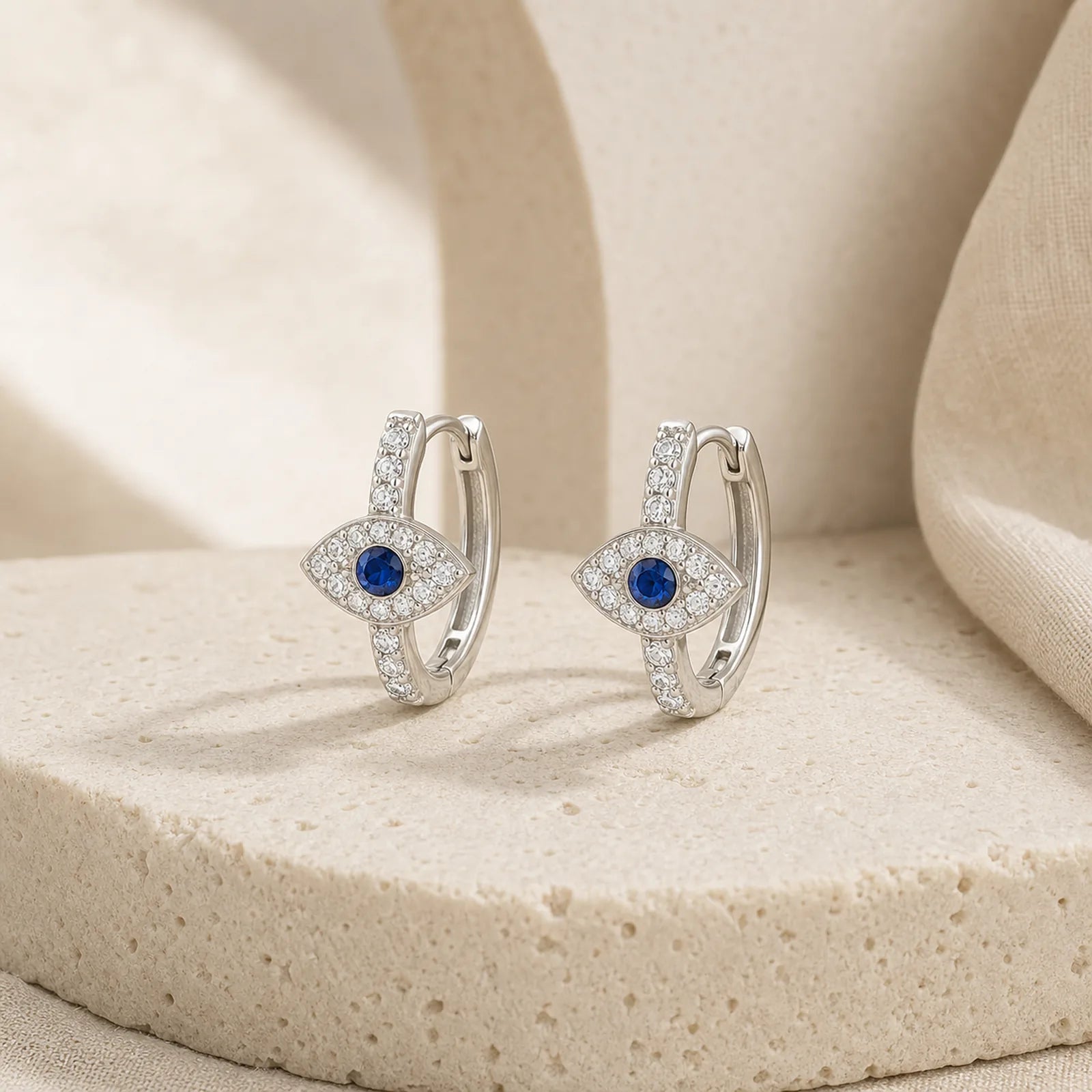 925 Sterling Silver Evil Eye Symbol Blessing Stud Earrings featuring Silver, Evil Eye