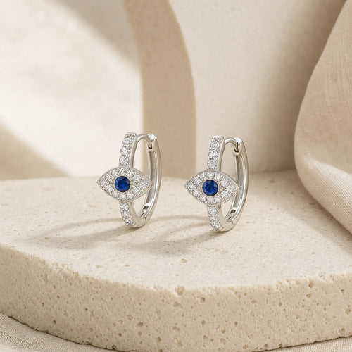 925 Sterling Silver Evil Eye Symbol Blessing Stud Earrings featuring Silver, Evil Eye