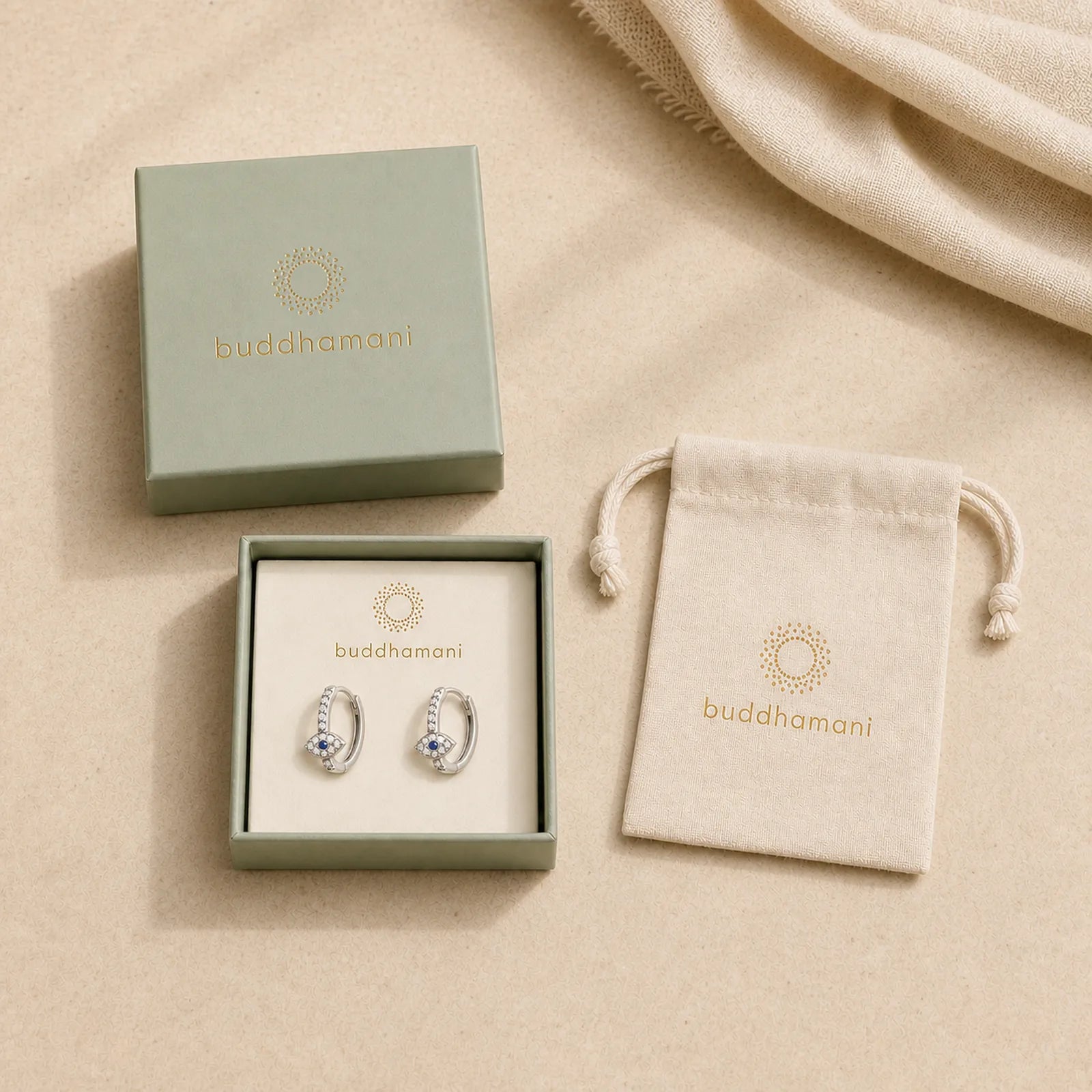 925 Sterling Silver Evil Eye Symbol Blessing Stud Earrings featuring Silver, Evil Eye