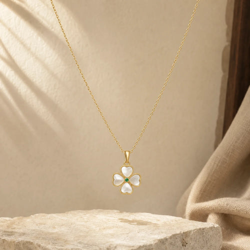 925 Sterling Silver Four Leaf Clover Chrysoberyl Cat Eye Love Necklace Pendant (Extra 35% Off | USE CODE: FS35) featuring Silver, Cat's Eye / Chrysoberyl